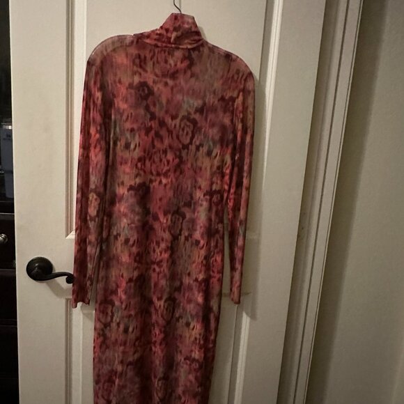 Steve Madden Sheer Mesh Midi Dress – Abstract Floral – Long Sleeve – Size Large - Picture 2 of 8